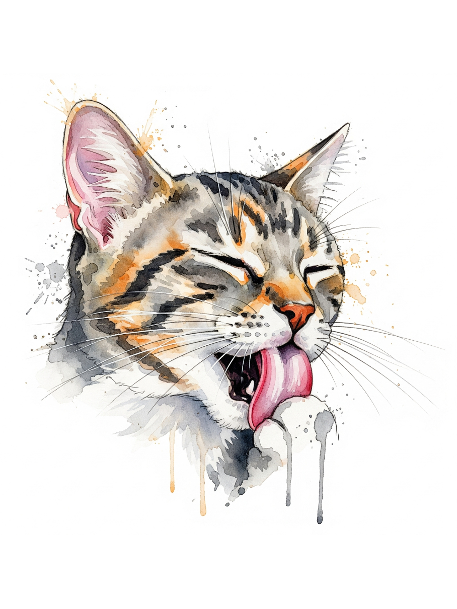 Cat Grooming Watercolor