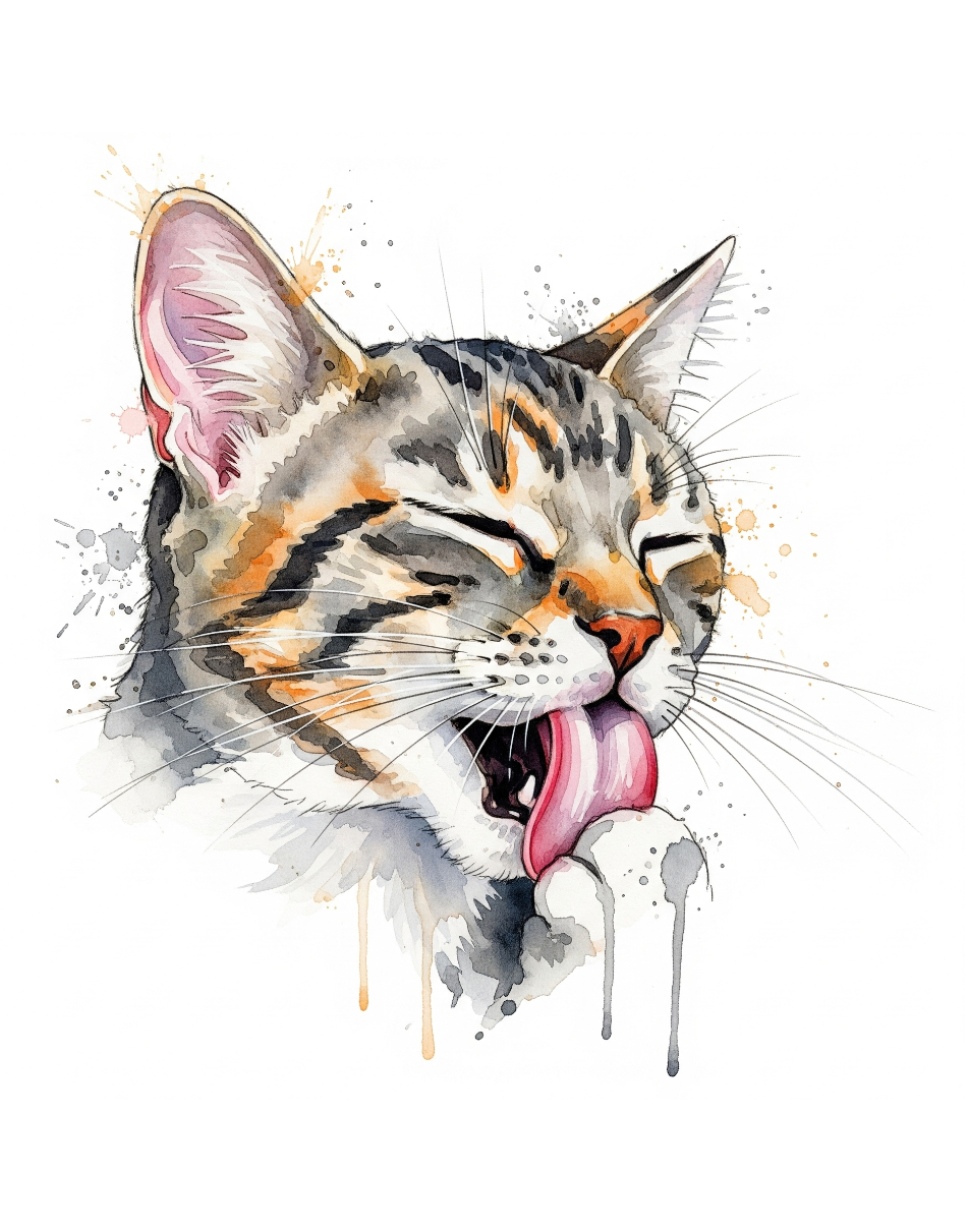 Cat Grooming Watercolor