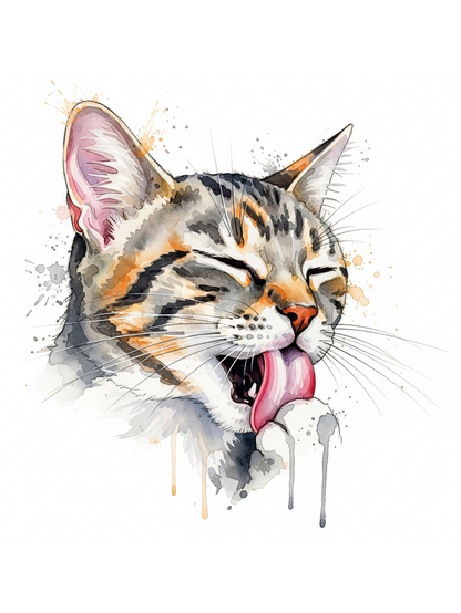 Cat Grooming Watercolor