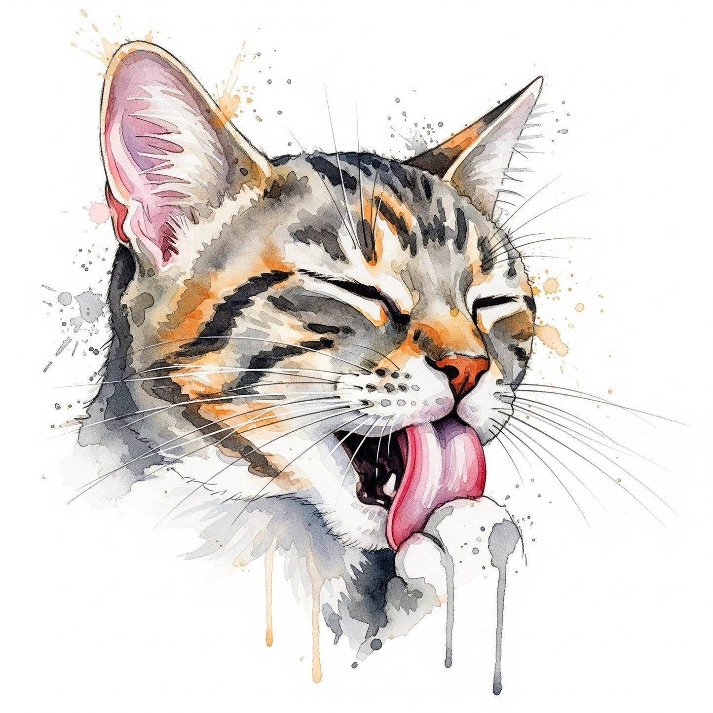 Cat Grooming Watercolor